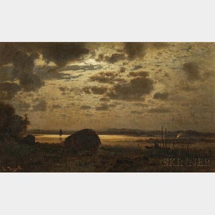 Louis Douzette (German, 1834-1924) Coastal View under Moonlight