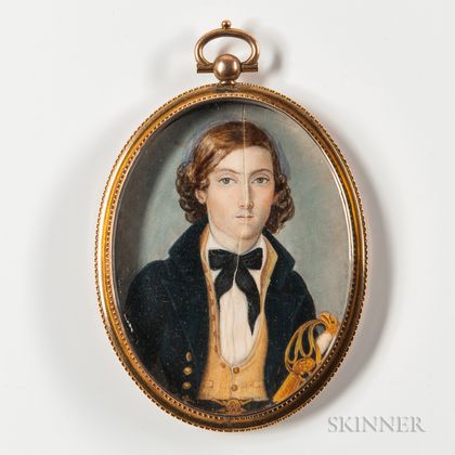 Attributed to Charles F. Berger (act. Philadelphia, Mid-19th Century) Miniature Portrait of an Officer with a Sword