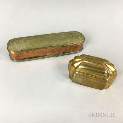 Engraved Brass Tobacco Box and a Snuffbox