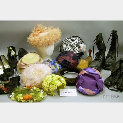Nineteen Assorted Vintage 20th Century Lady's Hats and Seven Pairs of Shoes/Boots