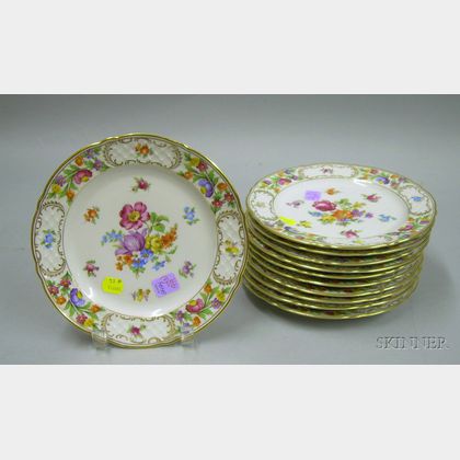 Set of Eleven Schumann Gilt and Transfer Floral Decorated Porcelain Plates
