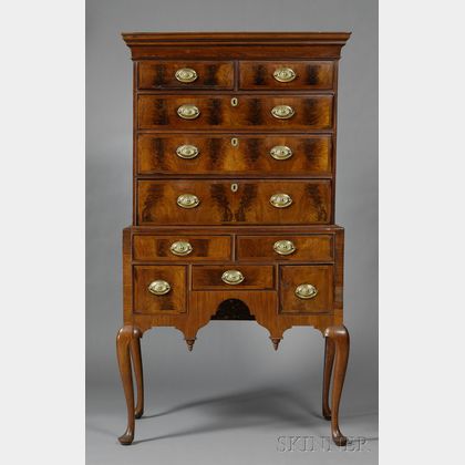 Queen Anne Walnut and Walnut Veneer High Chest of Drawers