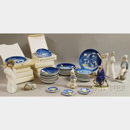 Seven Collectible Ceramic Figures and Thirty-two Porcelain Collector Plaques