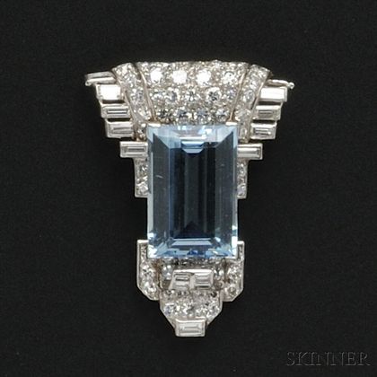 Platinum, Aquamarine, and Diamond Clip Brooch, Cartier