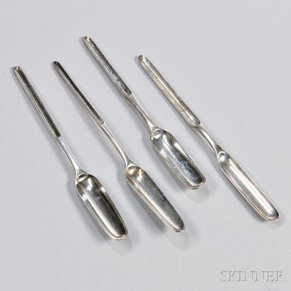 Four Georgian Sterling Silver Marrow Spoons