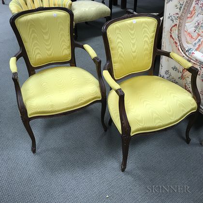 Pair Louis XV-style Upholstered Fauteuils