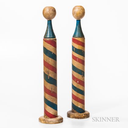 Pair of Painted Diminutive Barber Poles