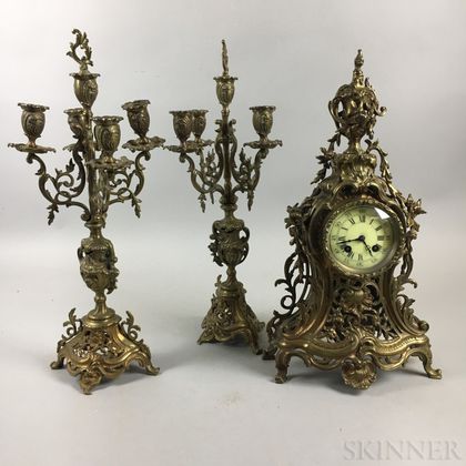 Louis XV-style Three-piece Bronzed Metal Garniture