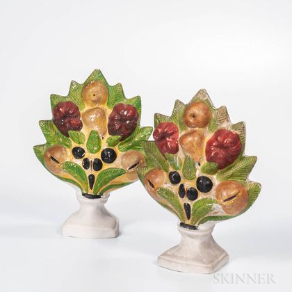 Pair of Polychrome-decorated Chalkware Fruit and Flowers Garnitures
