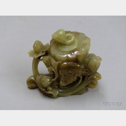 Covered Celadon Jade Lotus Pot