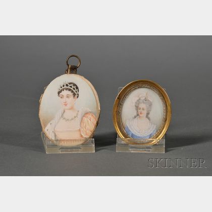 Two Portrait Miniatures on Ivory of Royal Ladies