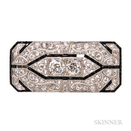 Art Deco Platinum, Diamond, and Onyx Pendant/Brooch