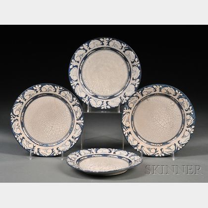 Four Dedham Pottery Rabbit Plates