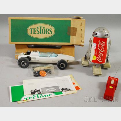 Coca-Cola Battery-op Remote Control Star Wars R2D2-style "Cobot" and a 1970 Testors/Sprite Plastic Battery-op Race Car