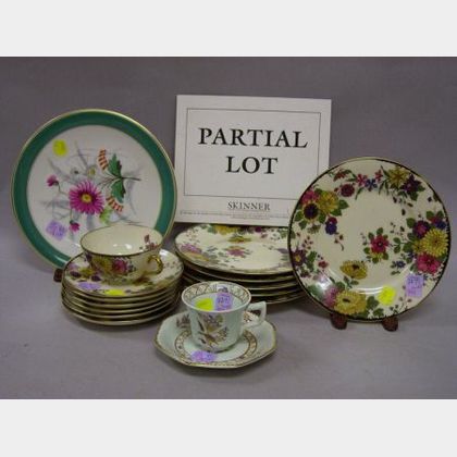 Set of Eight Calyx Ware Cups and Saucers, a Set of Eight Handpainted Floral Decorated Paris Porcelain Plates, and an Eighteen-Piece Bav