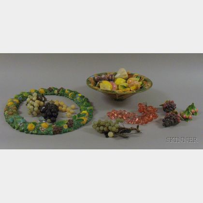 Italian Faience Fruit Bowl, a Della Robbia Style Wreath, and a Group of Decorative Fruit