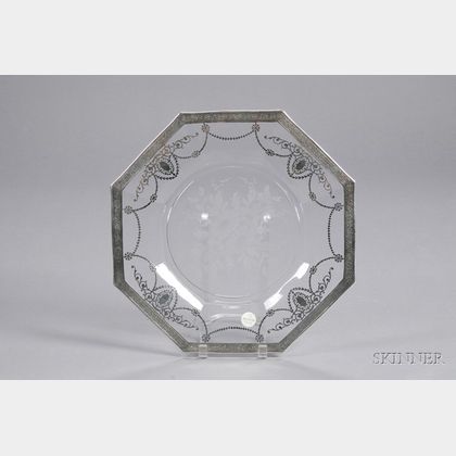 Sterling Overlay Colorless Glass Serving Platter