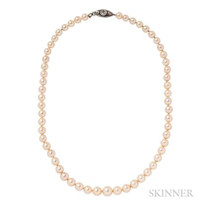 Cultured Pearl Necklace with Diamond Clasp