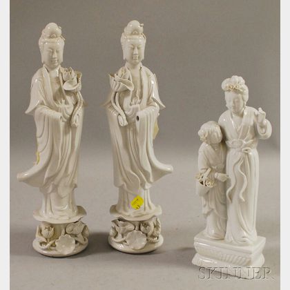 Three Chinese Blanc de Chine Deity Figures