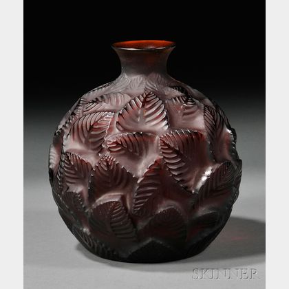 Rene Lalique Amber Ormeaux Art Glass Vase