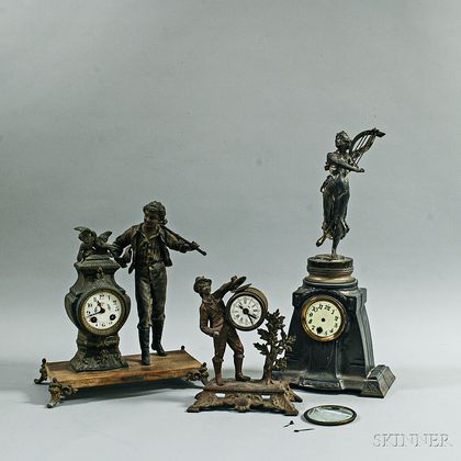 Three French Spelter Figural Mantel Clocks