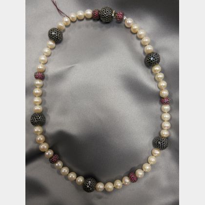 Freshwater Pearl and Black Diamond Necklace