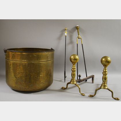 Five Assorted Brass Fireplace and Hearth Items