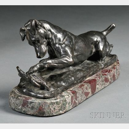 Louis de Monard (French, 1873-1939) Bronze Figure of a Terrier with a Crab