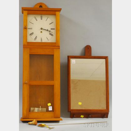 Mason and Sullivan Shaker-style Pine Wall Timepiece and Walnut-framed Mirror with Wall Bracket