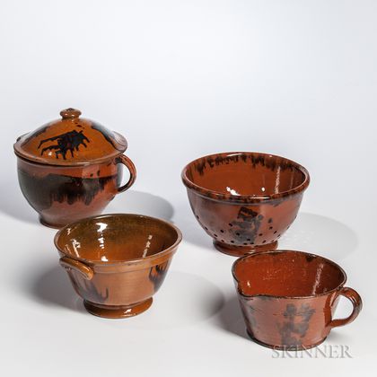 Four Manganese-decorated Redware Household Items