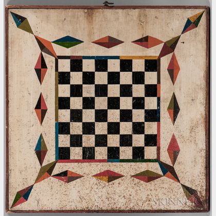 Paint-decorated Checkers/Parcheesi Game Board