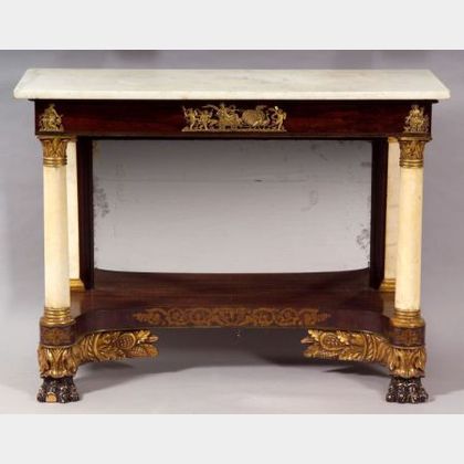 Classical Rosewood, Ormolu, Gilt Gesso, and Marble Pier Table