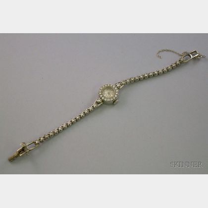 Art Moderne 14kt White Gold and Diamond 17-jewel Longines Ladys Wristwatch. 