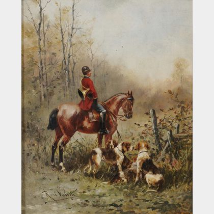 René Valette (French, 1874-1956) Hunter with Hounds