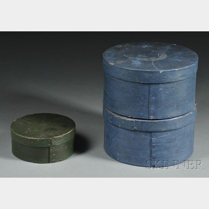 Three Round Painted Lap-seam Pantry Boxes