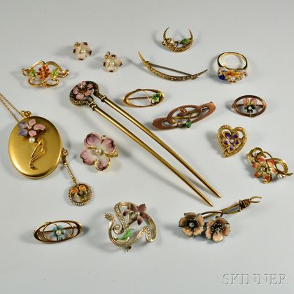 Group of Gold and Enamel Jewelry