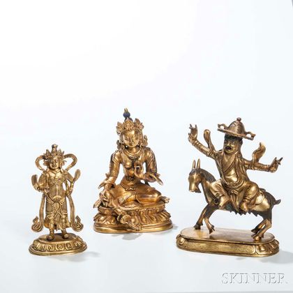 Three Brass Buddhist Figures
