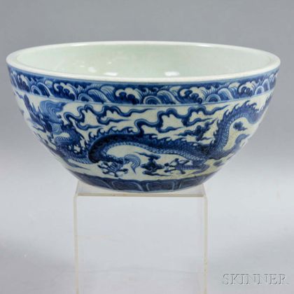 Large Blue and White Dragon Bowl