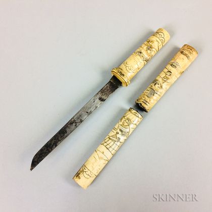 Tanto-style Carved and Mounted Bone Dagger