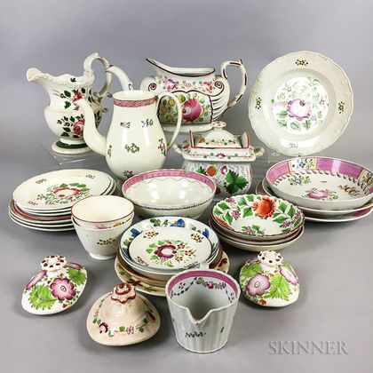Approximately Twenty-nine Pieces of Rose-decorated Pearlware Tableware. Estimate $200-300
