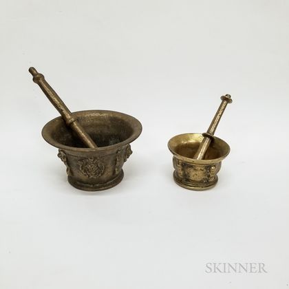 Two Brass Mortar and Pestles. Estimate $20-200