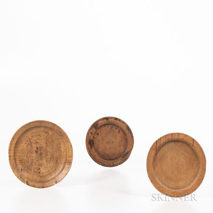 Three Turned Wooden Plates