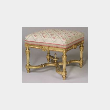 Louis XVI Style Needlework Upholstered Giltwood Tabouret