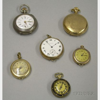 Six Mostly Gold-filled Pendant and Pocket Watches