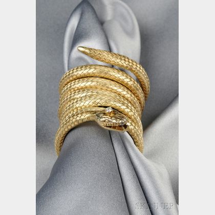 Art Nouveau Sterling Silver Gilt Snake Bracelet, Carter, Howe & Co.