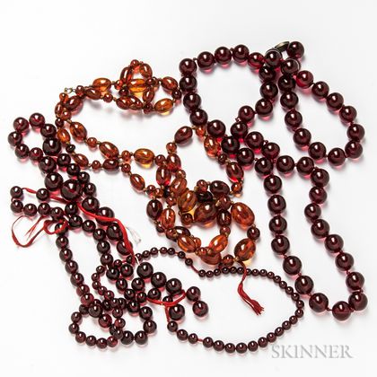 Three Faux Amber Bead Necklaces