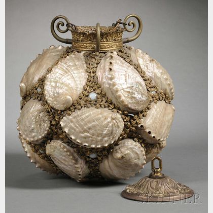 Mother-of-pearl and Gilt-metal Light Fixture