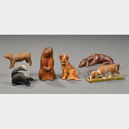 Six Miniature Wood Animal Carvings