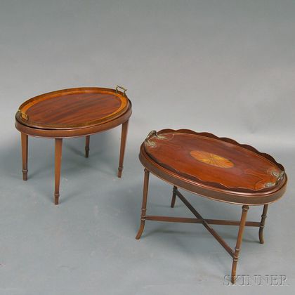 Two George III-Style Mahogany Serving Trays on Stands