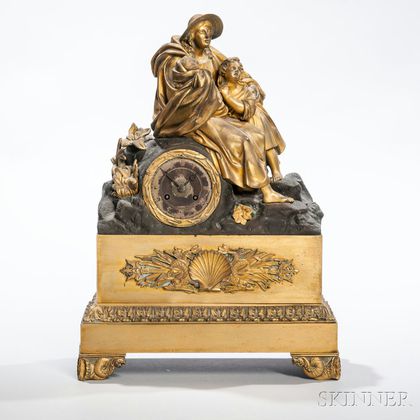 French Brass Figural Mantel Clock